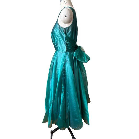 Vintage Handmade Sleeveless Full Skirt Green Party Dress Size Large - Picture 3 of 6